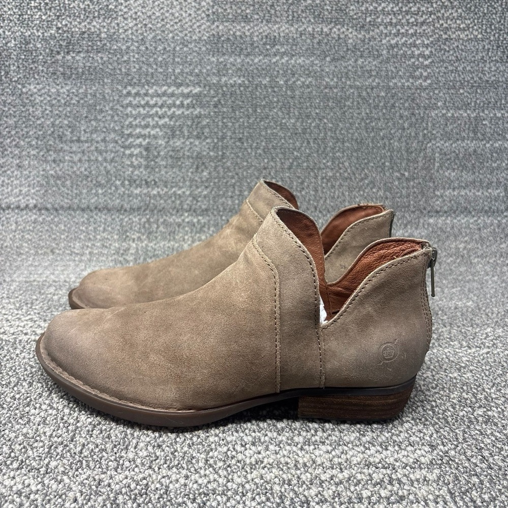 Born Kerri Ankle Booties Taupe Distressed Leather Back Zip Womens 7 F33617